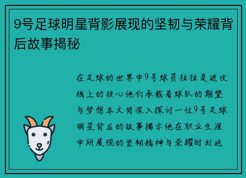 9号足球明星背影展现的坚韧与荣耀背后故事揭秘