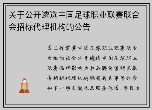 关于公开遴选中国足球职业联赛联合会招标代理机构的公告